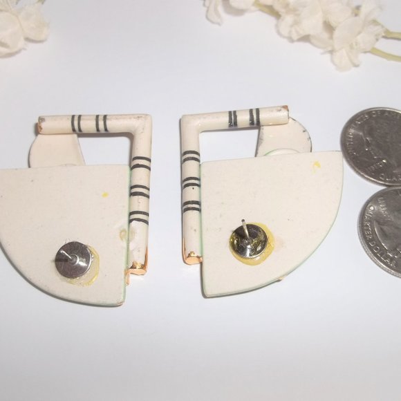 VINTAGE Earrings, Green Earrings, Porcelain Earrings, Art Deco Earring, 7691 - Picture 3 of 5